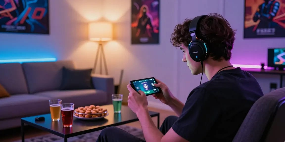 Player engaged with B52 CLUB app in a vibrant gaming room atmosphere.