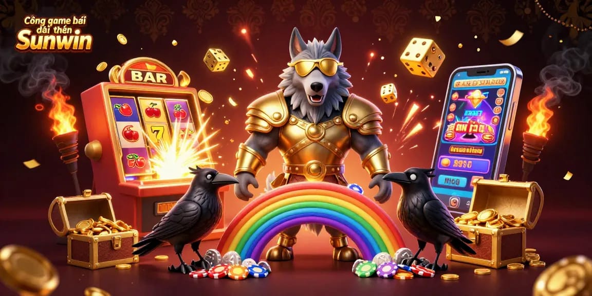Experience the excitement of the Cổng game bài đổi thưởng Sunwin with a vibrant 3D casino themed illustration.