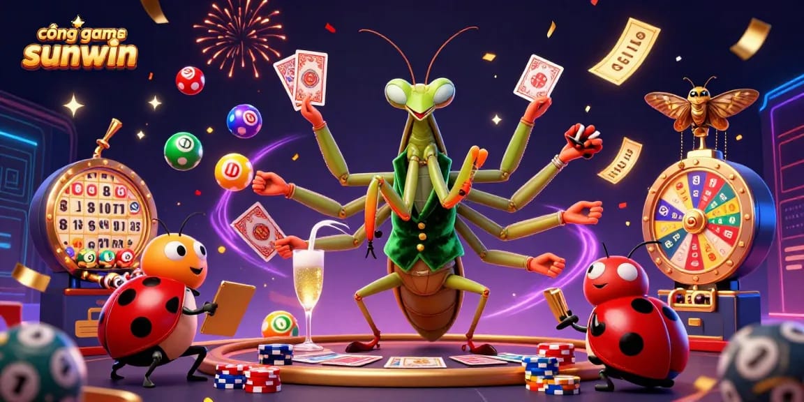 Experience excitement at cổng game sunwin with a dynamic 3D casino scene featuring vibrant lottery elements.