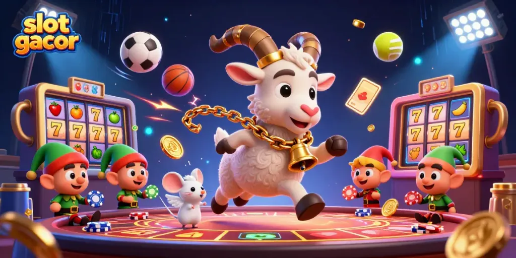 Experience the excitement of slot gacor with charming characters in a colorful casino scene, featuring dynamic slots and lively elements.
