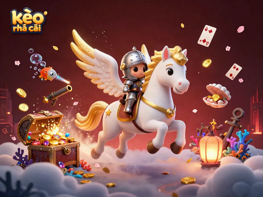 Engage with kèo nhà cái through an exhilarating 3D fantasy scene of a celestial horse and knight.