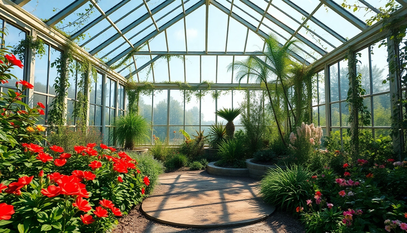 Wintergarten mit atemberaubender Glasstruktur und lebhaften Pflanzen in natuerlichem Licht.