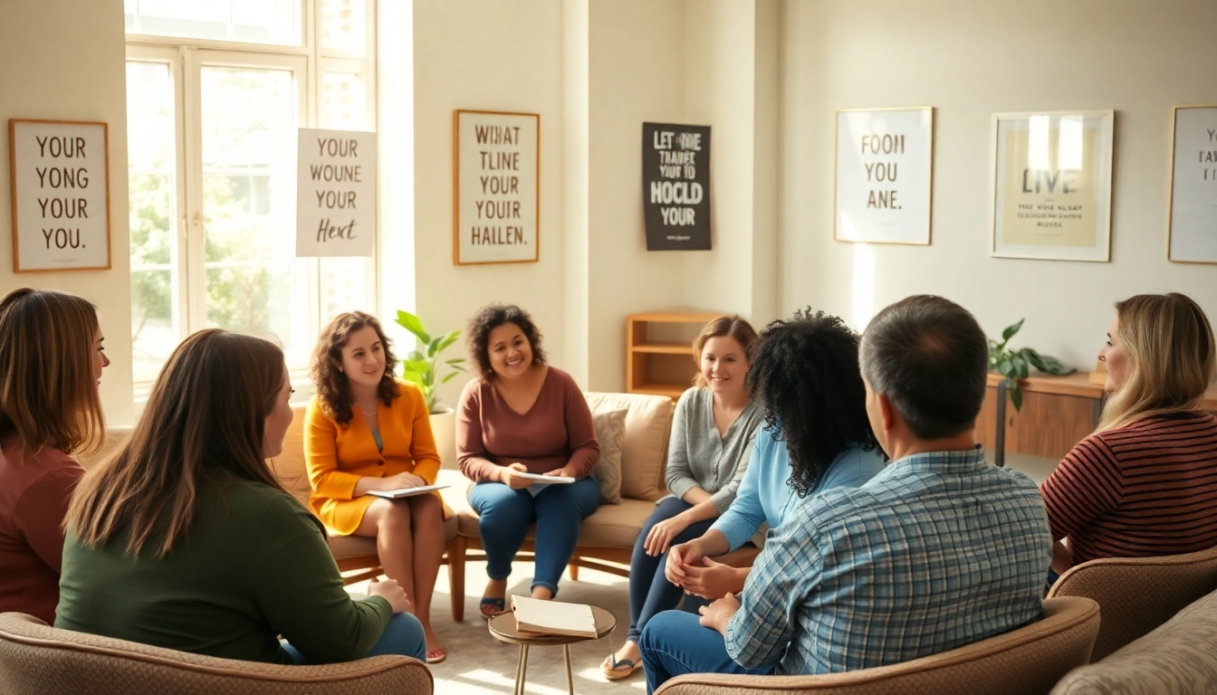 Promoting mental health awareness through a supportive group therapy session with engaged participants.
