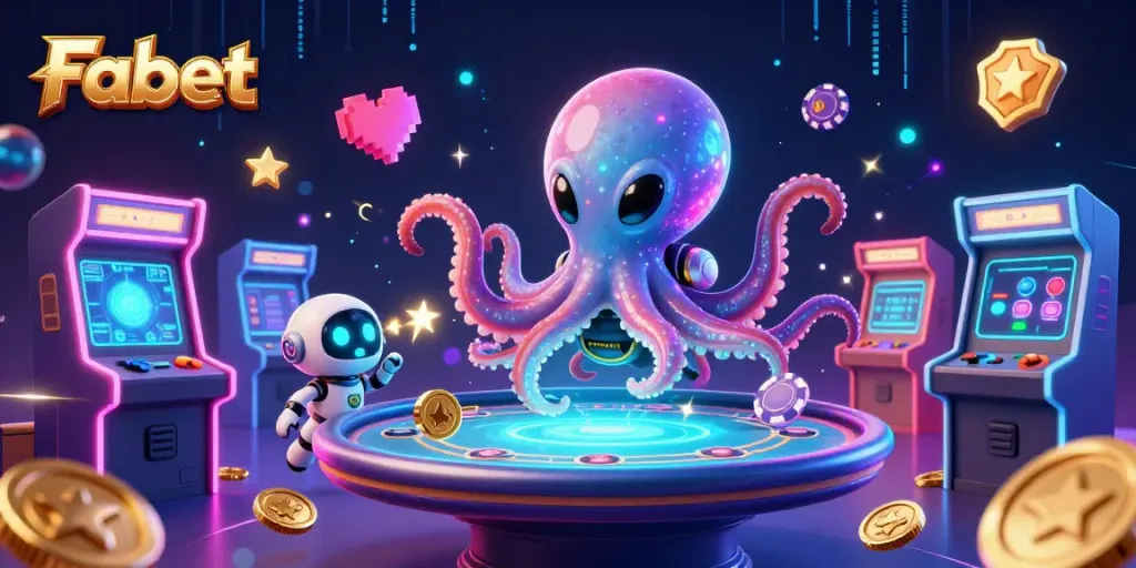 Fabet showcases an alien octopus thrillingly dealing poker at a holographic table.