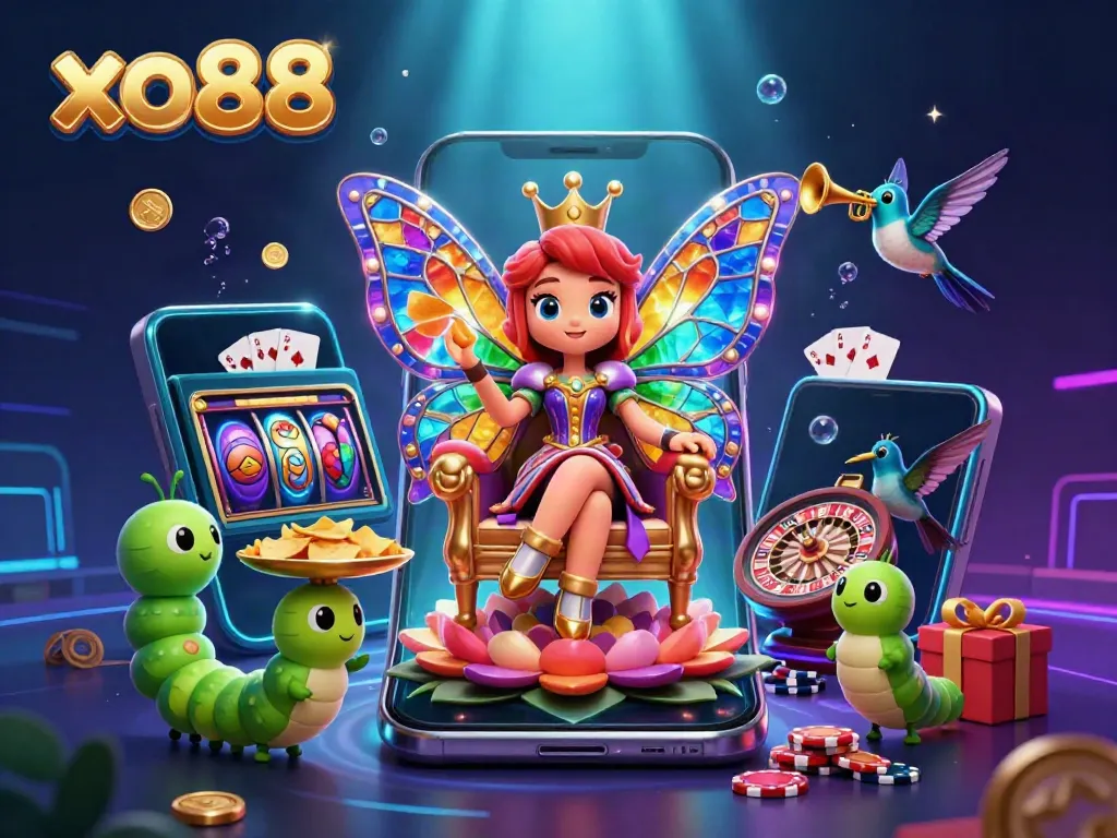 Engage with exciting games at xo88, featuring vibrant characters and dynamic casino elements.