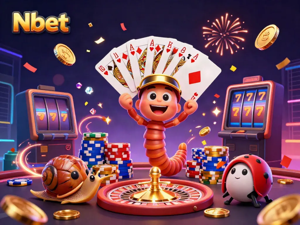 Experience thrilling action at Nbet's online casino with cartoon characters engaging in vibrant gambling activities.
