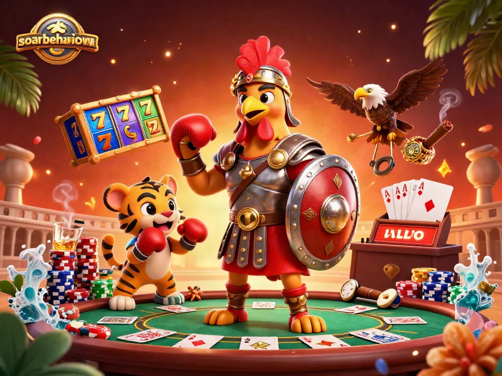 Win big at soarbehaviorwa with vivid 3D illustration of gaming action and casino ambiance.